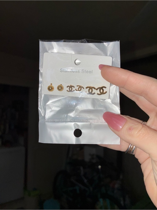 Jewelry - Gold Tone Stainless Steel Logo Stud Earring Set